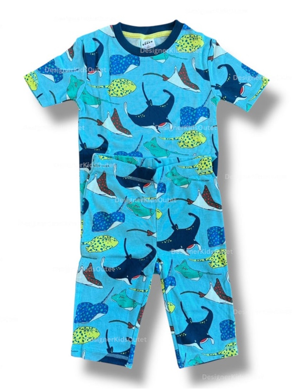 Mini Boden Aqua Shark & Ray Print Pajama Set in Turquoise